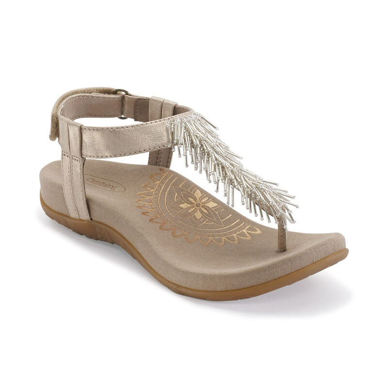 Aetrex Womens Portia Fringe Slingback Thong Sandals Champagne - giP55NKQ1